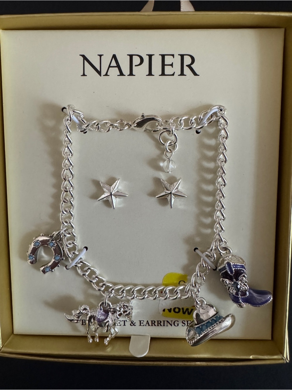 Napier Silver Tone Western Charm Bracelet with Blue Accents